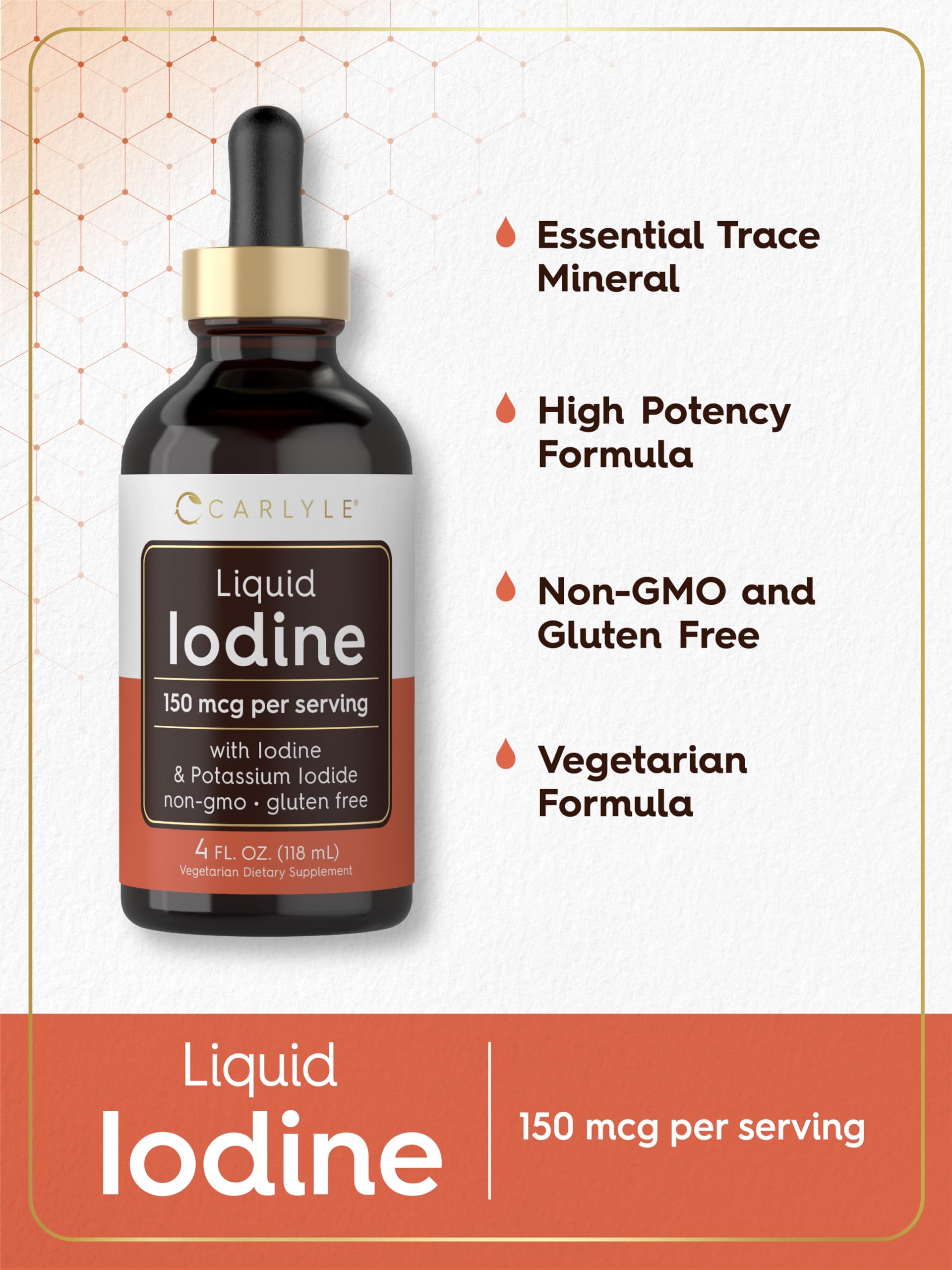 Carlyle Liquid Iodine Drops 4 fl oz | 150 mcg | Iodine & Potassium Iodide Supplement | Vegetarian Liquid Tincture | Non-GMO, Gluten Free